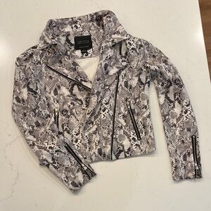 Sanctuary cream, black and gray Snake print faux suede Moto Jacket.